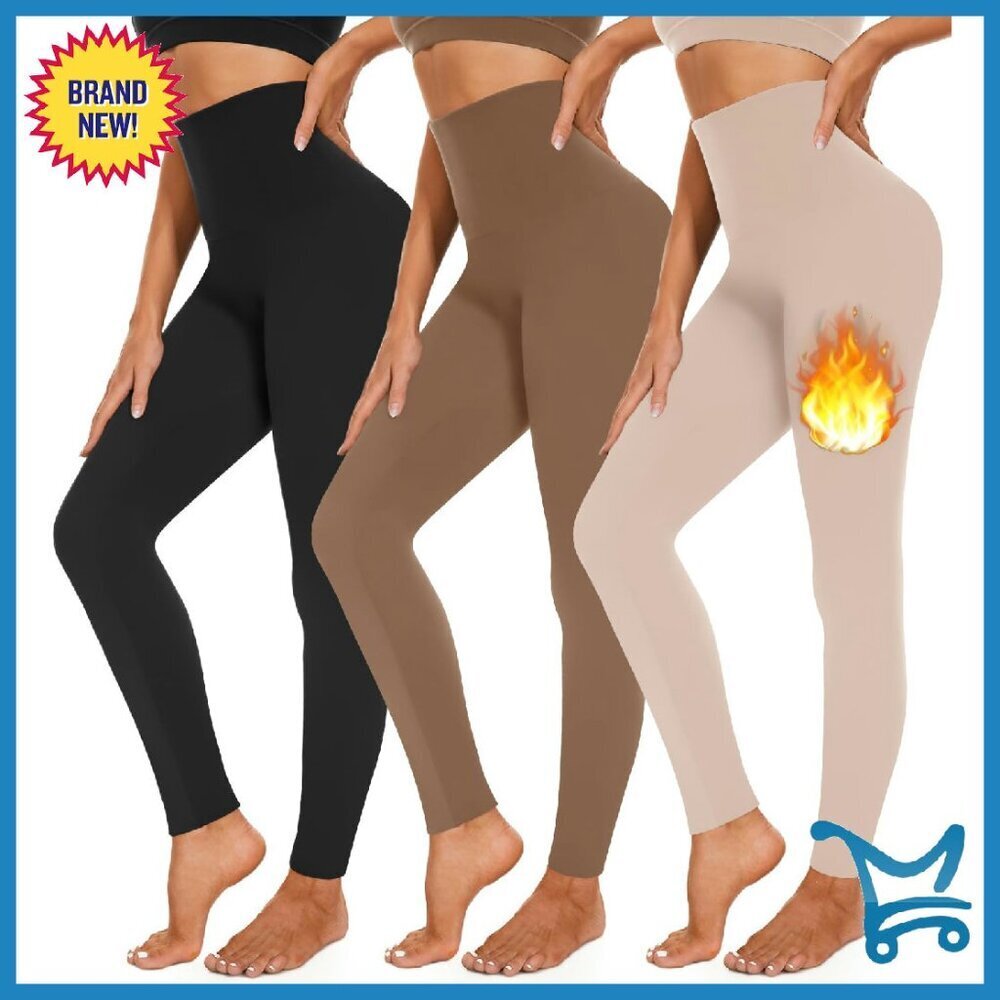 3 Pack Fleece Lined Leggings High Waisted Warm Winter Yoga Workout Pants